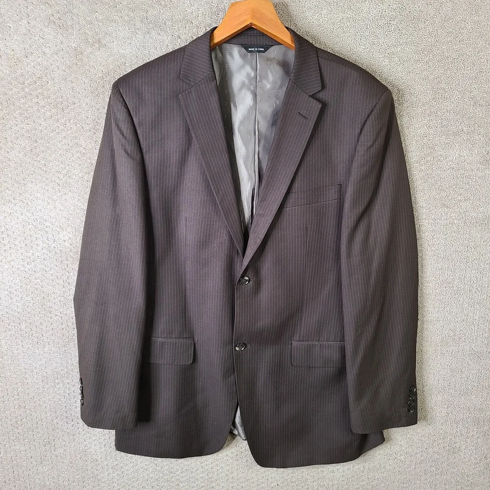 Evan Picone Jacket‎ Mens 42L Brown Striped Blazer Poly Blend 2 Button Suit Coat